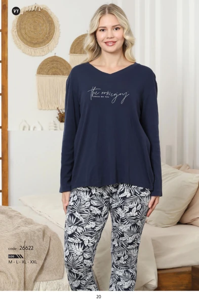 Limissi kadın v yaka Üstü Lacivert pijama takımı 26622 ürün görseli