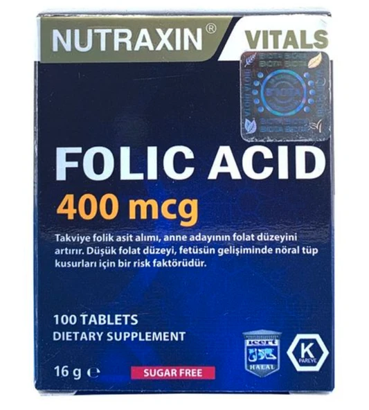 Nutraxin Folic Acid 400 mcg 100 Tablet ürün görseli