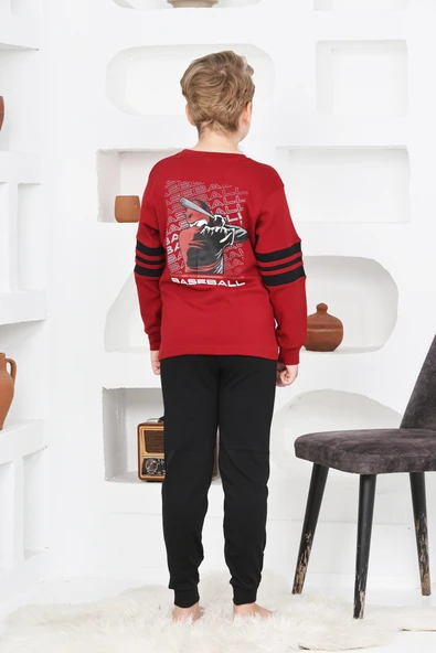 Erkek Çocuk Arkası Baskılı %100 Pamuk İnterlok Kumaş Pijama Takımı 12348 - Resim 3