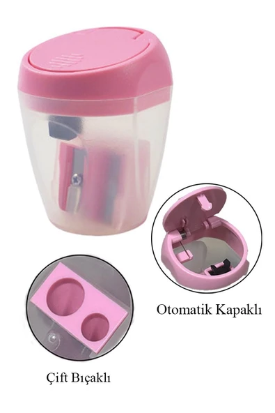 Çift Bıçaklı Kalemtıraş 4 Adet Adel Otomatik Kapaklı Kalemtraş Pastel Renkli Hazneli Kalem Açacağı Plastik Renkli - 4