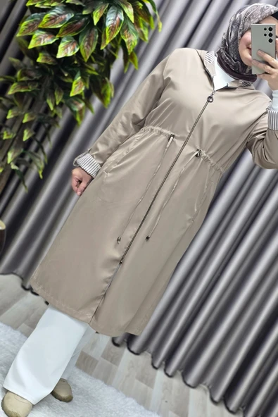 Kadın Tesettür Giyim Büyük Beden Fransız Boy Mevsimlik Trençkot - Resim 5