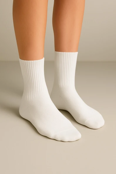 Kadın Beyaz Pamuklu Soket Çorap 5’li Paket - 2