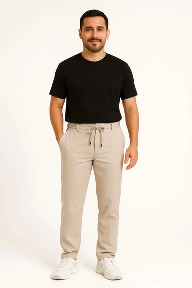 MDB Erkek Diagonel ikro Dokulu Cepli Pantolon  Bej ürün görseli 1