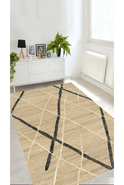 Dijital Baskı İskandinav Halı, Hasır Görünümlü Halı, Makinede Yıkanabilir Salon Halısı Yolluk ürün görseli