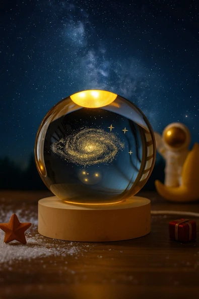 Gizemli Büyüleyici Samanyolu Galaksi Küre Gün Işığı LED Lamba 3D USB'li Ahşap Standlı Oda Gece Lambası ürün görseli 1