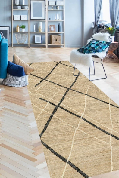 Dijital Baskı İskandinav Halı, Hasır Görünümlü Halı, Makinede Yıkanabilir Salon Halısı Yolluk - Resim 2