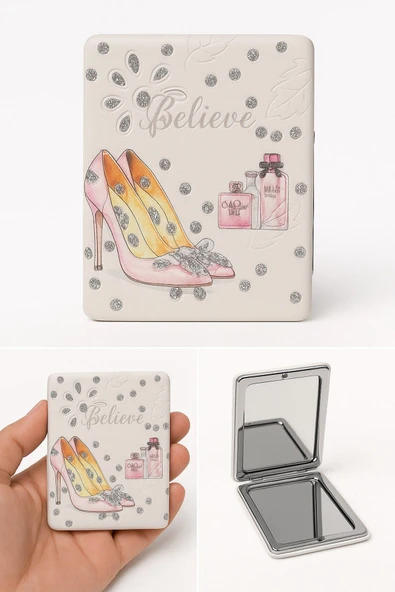 Tarzınıza Işıltı Katın Taşlı Kelebek Ayakkabı Motifli Moda Zarafet Şık Tasarımlı Cep Makyaj Aynası ürün görseli