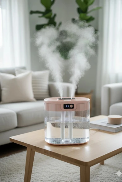 Blic Bhw-13 Pembe Digital Çift Sprey Hava Nemlendirici 1.5 Litre Kapasiteli, Ultrasonik Soğuk Buhar Makinesi ve Gece Lam