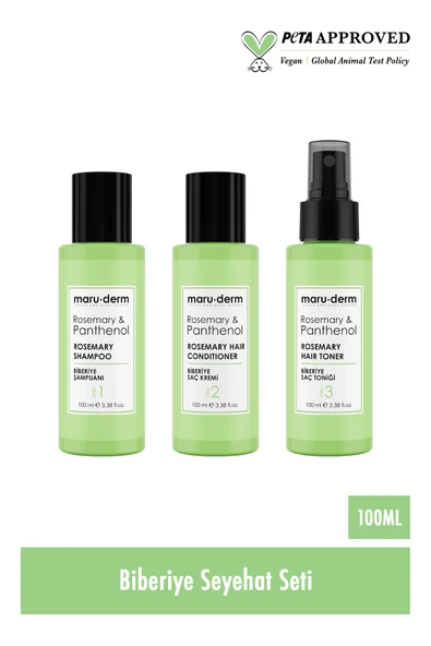 Maruderm Biberiye Seyahat Boy Bakım Seti 3’lü (100 ML X 3) | Sülfatsız | Tuzsuz | Vegan - 2