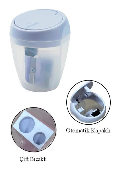 Çift Bıçaklı Kalemtıraş 4 Adet Adel Otomatik Kapaklı Kalemtraş Pastel Renkli Hazneli Kalem Açacağı Plastik Renkli - 2