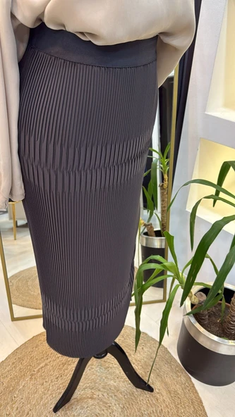 Misswhence Piliseli Yandan Fermuarlı Etek ANTRASİT 38921 - Resim 4