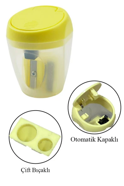 Çift Bıçaklı Kalemtıraş 4 Adet Adel Otomatik Kapaklı Kalemtraş Pastel Renkli Hazneli Kalem Açacağı Plastik Renkli - 5