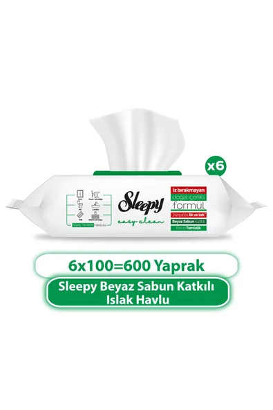 SLEEPY Sleepy Easy Clean Beyaz Sabun Katkılı Yüzey Temizlik Havlusu&Mendili 6x100 (600 Yaprak) - Resim 2