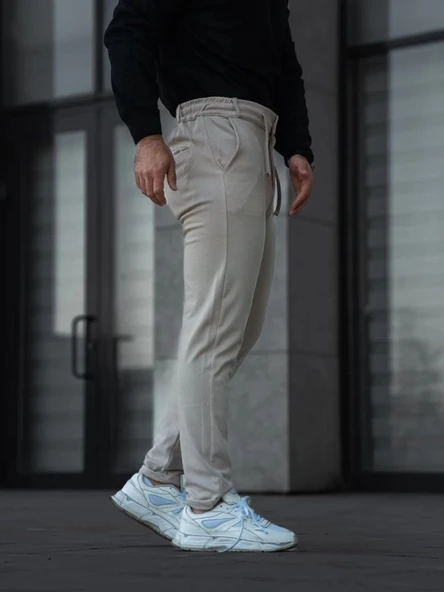 MDB Erkek Diagonel ikro Dokulu Cepli Pantolon  Bej - Resim 4