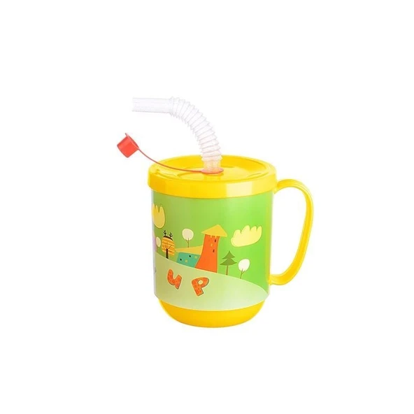 3 Adet pipetli Çocuk Içecek Bardağı Desenli Bardak 350ml - Resim 2