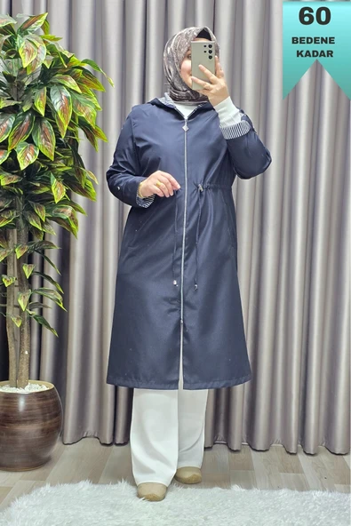 Kadın Tesettür Giyim Büyük Beden Fransız Boy Mevsimlik Trençkot ürün görseli