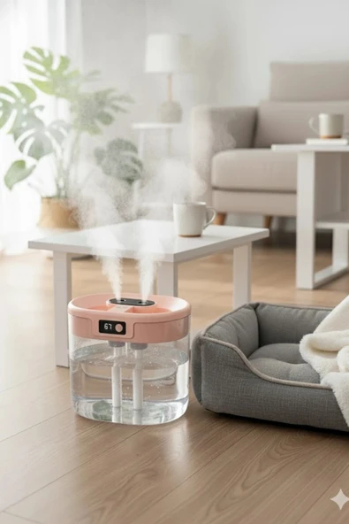 Blic Bhw-13 Pembe Digital Çift Sprey Hava Nemlendirici 1.5 Litre Kapasiteli, Ultrasonik Soğuk Buhar Makinesi ve Gece Lam - 5