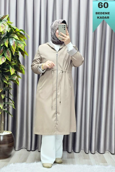 Kadın Tesettür Giyim Büyük Beden Fransız Boy Mevsimlik Trençkot - Resim 4