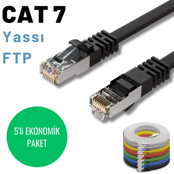 5 adet 3 Metre IRENIS CAT7 Kablo Yassı FTP Ethernet Network LAN Kablosu - Resim 6