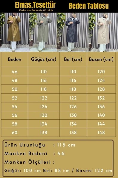 Kadın Tesettür Giyim Büyük Beden Fransız Boy Mevsimlik Trençkot - Resim 3