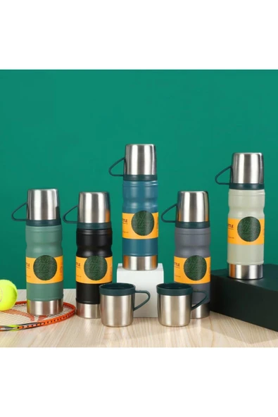 Thermohis 6161 Çelik Termos Bardaklı YEŞİL - Resim 2