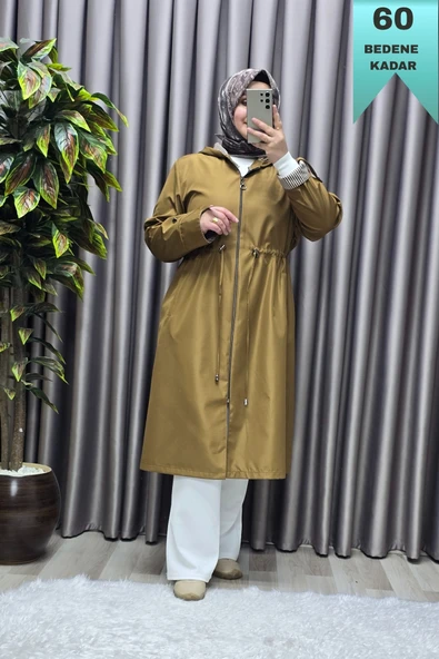 Kadın Tesettür Giyim Büyük Beden Fransız Boy Mevsimlik Trençkot - Resim 6