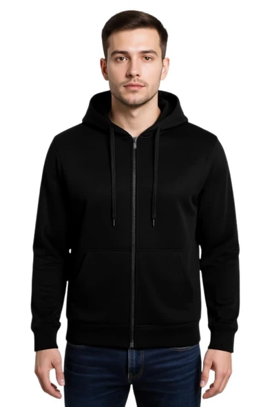 Erkek Kapüşonlu Fermuarlı Siyah Sweatshirt BGL-ST04790 - Resim 2