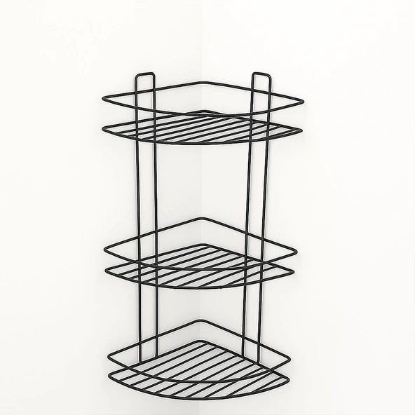 Siyah Vidalı 3 Katlı Köşe Şampuanlık Duş Rafı Metal Banyo Organizeri Paslanmaz Şampuan Sabunluk - Resim 4