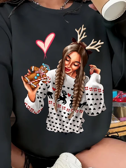 Kadın Yılbaşı özel Uzun Kollu Bisiklet Yaka Desenli Viskon Iki Iplik Bluz - Resim 2