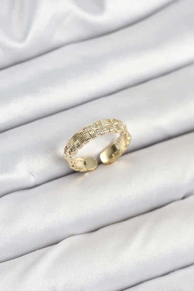Pirinç Gold Renk Zirkon Taşlı Sırım Kadın Yüzük - TJ-BYK3846