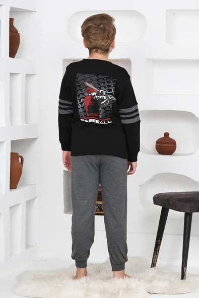Erkek Çocuk Arkası Baskılı %100 Pamuk İnterlok Kumaş Pijama Takımı 12348 - Resim 8