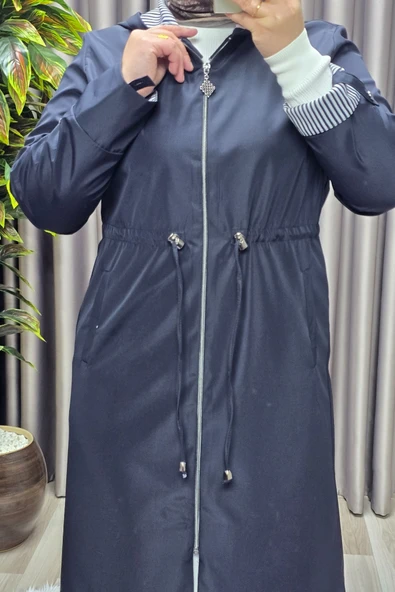 Kadın Tesettür Giyim Büyük Beden Fransız Boy Mevsimlik Trençkot - Resim 2