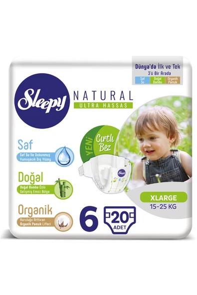 SLEEPY Sleepy Natural Bebek Bezi Jumbo 6 Beden 15-25 Kg 20 Adet ürün görseli