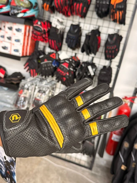 PROSEV DERİ GLOVE 027 MOTORCU ELDİVENİ SARI SIYAH - 2