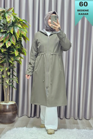 Kadın Tesettür Giyim Büyük Beden Fransız Boy Mevsimlik Trençkot - Resim 8