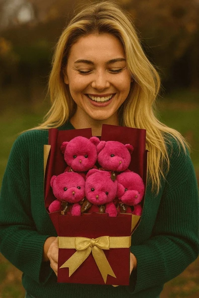 5’li Sevimli Fuşya Peluş Ayıcıklar Buketi Sevgiliye Doğum Günü Özel Günlere Romantik Sürprz Hediye ürün görseli 1