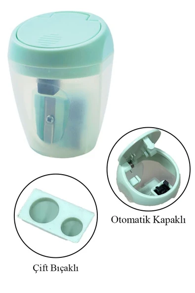 Çift Bıçaklı Kalemtıraş 4 Adet Adel Otomatik Kapaklı Kalemtraş Pastel Renkli Hazneli Kalem Açacağı Plastik Renkli - 3