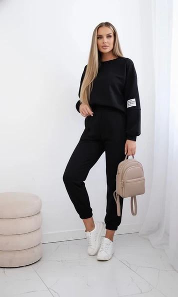 Kadın Bisiklet Yaka Uzun Kollu Etiket Detaylı Eşofman Takımı 4337-26 - Resim 2