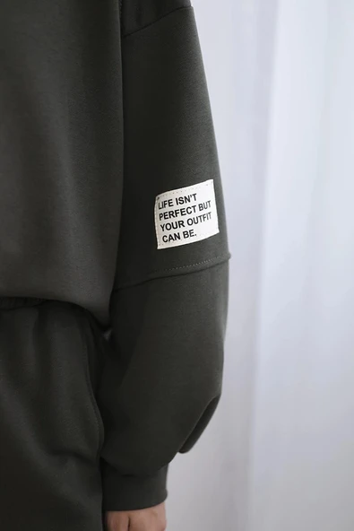 Kadın Bisiklet Yaka Uzun Kollu Etiket Detaylı Eşofman Takımı 4337-26 - Resim 3