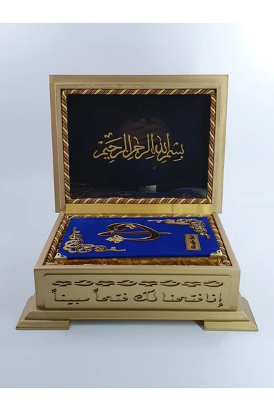 Hediye Kuranı Kerim Seti Ahşap Kutulu Koyu Mavi - Resim 4