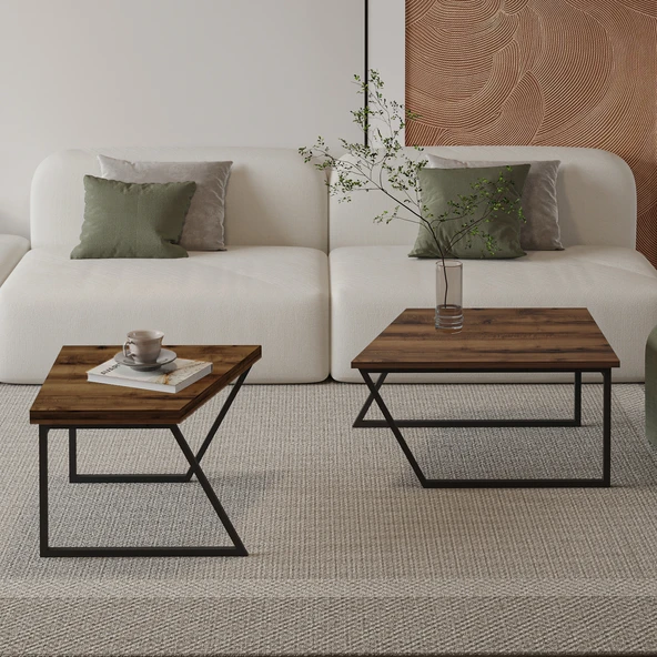 Verona İkili Orta Sehpa – Modern Tasarım Metal Ayaklı Sehpa Seti - 3