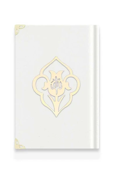 Kadife Güllü Hafız Boy Kuran-ı Kerim Tesbih Seccade Beyaz Set - Resim 4