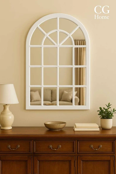 CG HOME Pencere Model, Ayna, Duvar Aynası, Salon Aynası, Dressuar Aynası, Ahşap Lake Boyalı, Beyaz ürün görseli