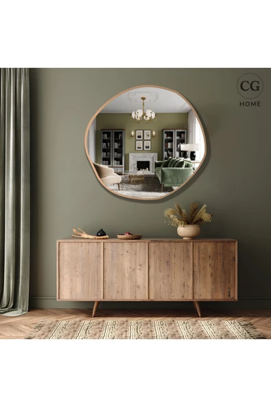 CG HOME Asimetrik Ayna, Duvar Aynası, Konsol Aynası, Pinterest Ayna, Holl Aynası, Çerçeveli Ayna, Bronz - Resim 2
