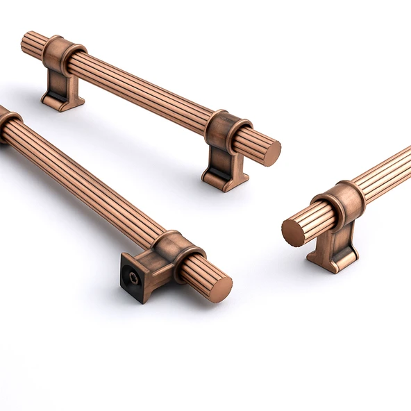 Hisar Soft Antik Bakır Metal Çizgili 160mm Kulp Mobilya Çekmece Dolap Kapak Kulpu Dayanıklı Kulpları - Resim 2