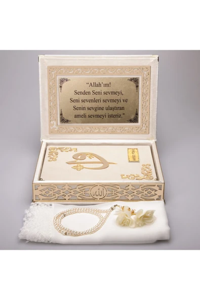Hediyelik Kur'an-ı Kerim Raşel Kutu Krem Orta B. Tes.tülbentli Gold Plek. ürün görseli