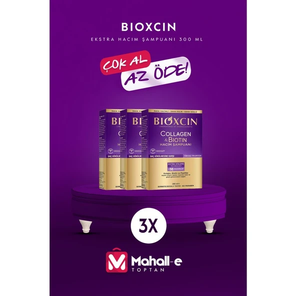Bioxcin Collagen & Biotin Ekstra Hacim Şampuanı 300 ml - Kolajen Biotin Ince Seyrek Saçlar 3'lü - Resim 2