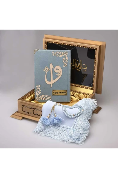 Şal + Tesbih + Kuran Hediye Seti (hafız Boy, Kadife, Turkuaz) ürün görseli