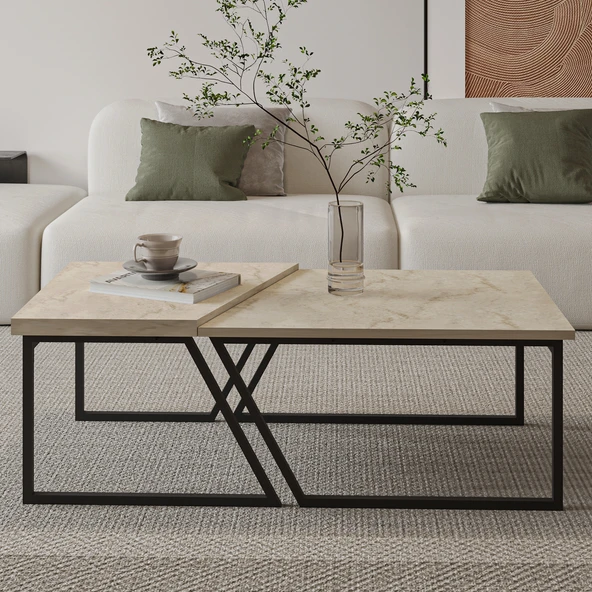 Verona İkili Orta Sehpa – Modern Tasarım Metal Ayaklı Sehpa Seti - 2