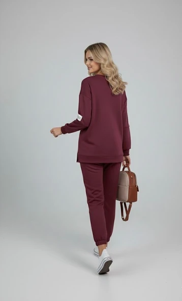 Kadın Bisiklet Yaka Uzun Kollu Etiket Detaylı Eşofman Takımı 4337-26 - Resim 7